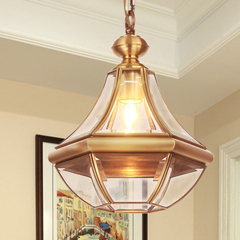 Traditional Rustic Cone Copper Glass 1-Light Pendant Light For Living Room