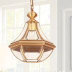 Traditional Rustic Cone Copper Glass 1-Light Pendant Light For Living Room