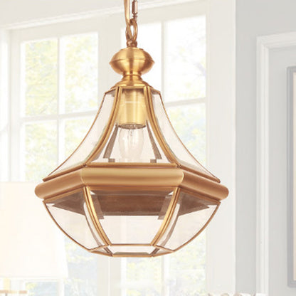 Traditional Rustic Cone Copper Glass 1-Light Pendant Light For Living Room