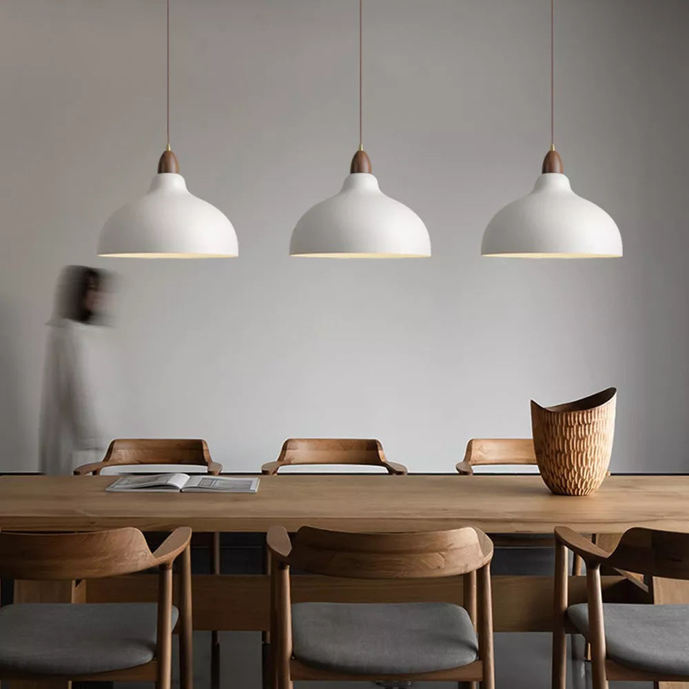 Traditional Japanese Dome Iron Solid Wood 1-light Pendant Light for Living Room