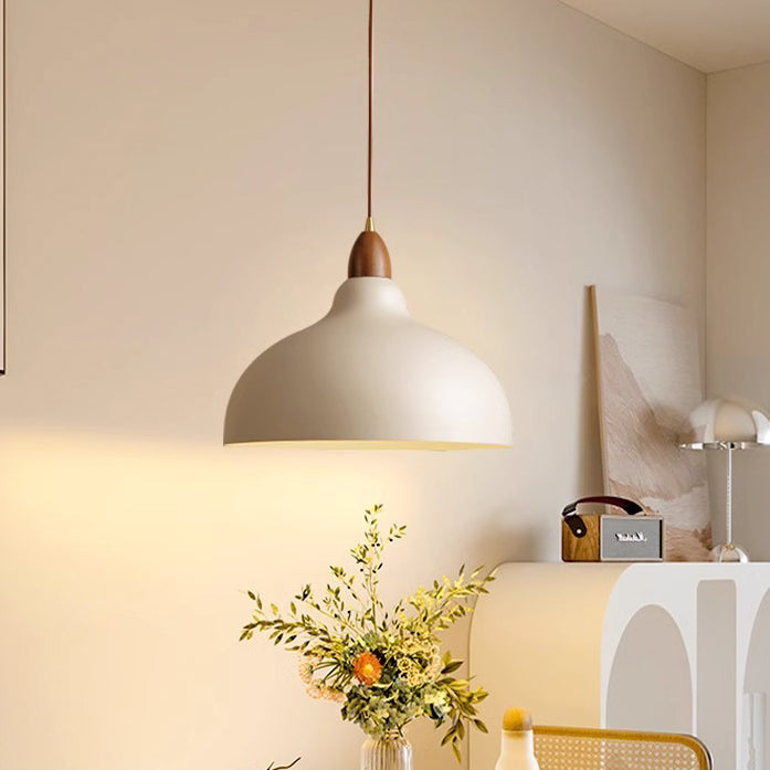 Traditional Japanese Dome Iron Solid Wood 1-light Pendant Light for Living Room