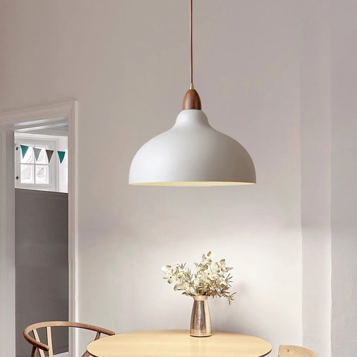 Traditional Japanese Dome Iron Solid Wood 1-light Pendant Light for Living Room
