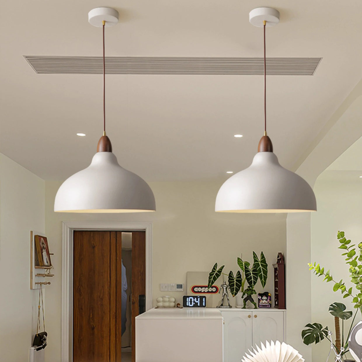 Traditional Japanese Dome Iron Solid Wood 1-light Pendant Light for Living Room