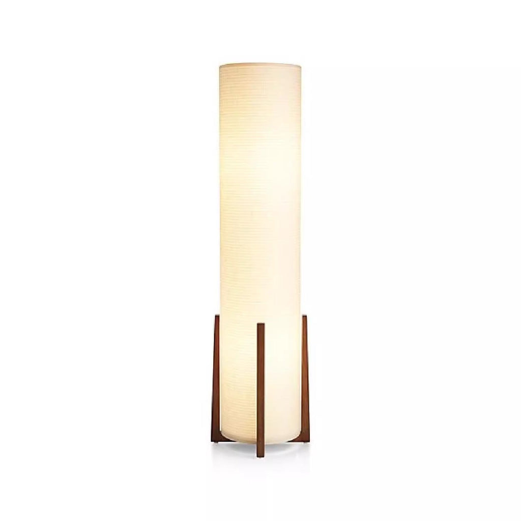 Traditional Japanese Cylinder Fabric Wood 1-Light Standing Floor Lamp For Living Room Lumendat
