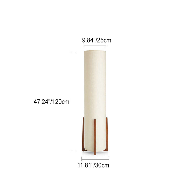 Traditional Japanese Cylinder Fabric Wood 1-Light Standing Floor Lamp For Living Room Lumendat