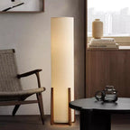Traditional Japanese Cylinder Fabric Wood 1-Light Standing Floor Lamp For Living Room Lumendat