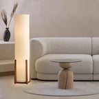 Traditional Japanese Cylinder Fabric Wood 1-Light Standing Floor Lamp For Living Room Lumendat