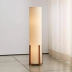 Traditional Japanese Cylinder Fabric Wood 1-Light Standing Floor Lamp For Living Room Lumendat