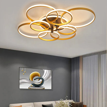 Modern Luxury Circle Metal Acrylic LED Semi-Flush Mount Ceiling Light For Living Room