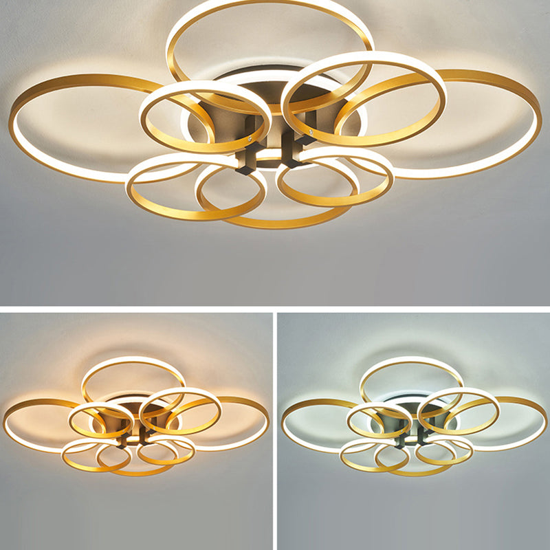 Modern Luxury Circle Metal Acrylic LED Semi-Flush Mount Ceiling Light For Living Room