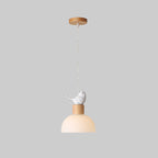 Contemporary Nordic Bird Dome Solid Wood Glass 1-Light Pendant Light For Bedroom