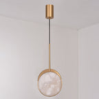 Modern Luxury Round Metal Marble LED Pendant Light For Bedroom