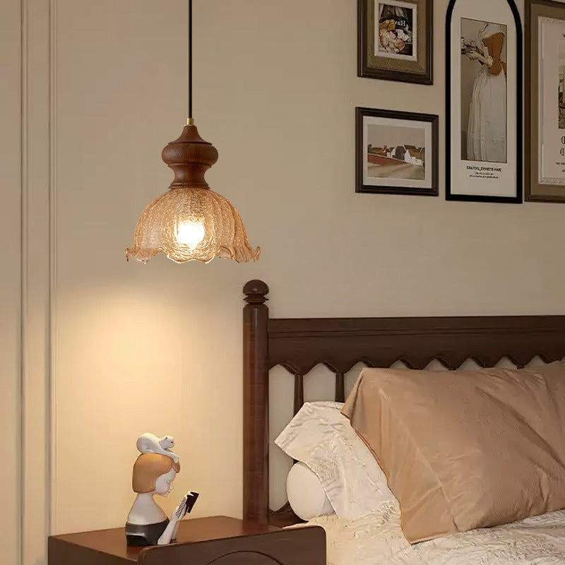 Traditional Vintage Dome Walnut Glass 1-Light Pendant Light For Bedroom