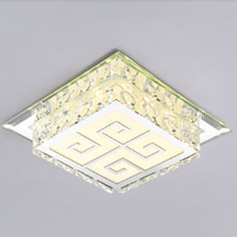 Modern Simplicity Square Glass Crystal LED Semi-Flush Mount Ceiling Light For Hallway