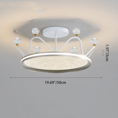 Contemporary Creative Round Crown Iron Aluminum Acrylic LED Semi-Flush Mount Ceiling Light For Bedroom