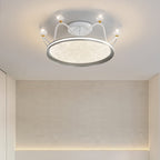 Contemporary Creative Round Crown Iron Aluminum Acrylic LED Semi-Flush Mount Ceiling Light For Bedroom