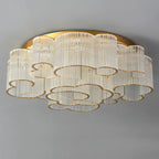 Traditional Chinese Cloud Round Carbon Steel Glass 7/11/15 Light Semi-Flush Mount Ceiling Light For Living Room