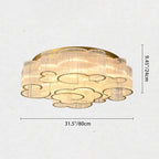 Traditional Chinese Cloud Round Carbon Steel Glass 7/11/15 Light Semi-Flush Mount Ceiling Light For Living Room