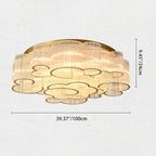Traditional Chinese Cloud Round Carbon Steel Glass 7/11/15 Light Semi-Flush Mount Ceiling Light For Living Room