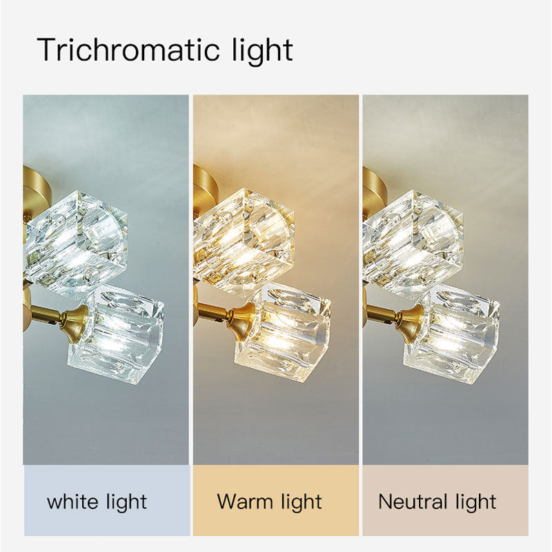 Modern Luxury Rectangle Iron Crystal 3/4/5/6 Light Semi-flush Mount Ceiling Light for Bedroom