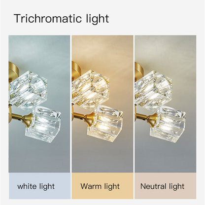 Modern Luxury Rectangle Iron Crystal 3/4/5/6 Light Semi-flush Mount Ceiling Light for Bedroom