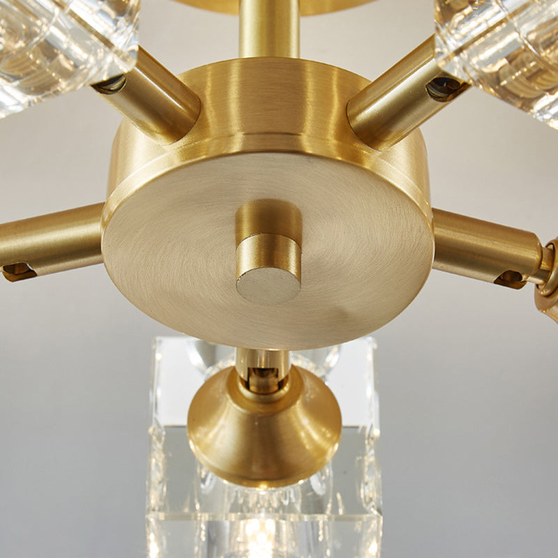 Modern Luxury Rectangle Iron Crystal 3/4/5/6 Light Semi-flush Mount Ceiling Light for Bedroom