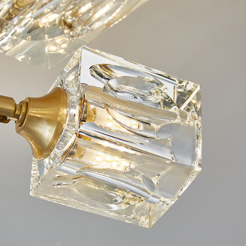 Modern Luxury Rectangle Iron Crystal 3/4/5/6 Light Semi-flush Mount Ceiling Light for Bedroom