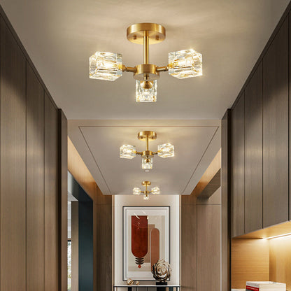 Modern Luxury Rectangle Iron Crystal 3/4/5/6 Light Semi-flush Mount Ceiling Light for Bedroom