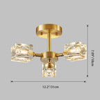 Modern Luxury Rectangle Iron Crystal 3/4/5/6 Light Semi-flush Mount Ceiling Light for Bedroom