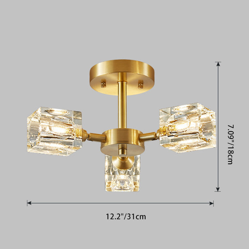 Modern Luxury Rectangle Iron Crystal 3/4/5/6 Light Semi-flush Mount Ceiling Light for Bedroom