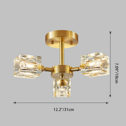 Modern Luxury Rectangle Iron Crystal 3/4/5/6 Light Semi-flush Mount Ceiling Light for Bedroom