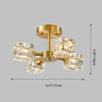 Modern Luxury Rectangle Iron Crystal 3/4/5/6 Light Semi-flush Mount Ceiling Light for Bedroom