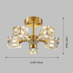 Modern Luxury Rectangle Iron Crystal 3/4/5/6 Light Semi-flush Mount Ceiling Light for Bedroom