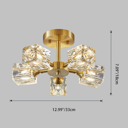 Modern Luxury Rectangle Iron Crystal 3/4/5/6 Light Semi-flush Mount Ceiling Light for Bedroom
