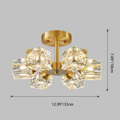 Modern Luxury Rectangle Iron Crystal 3/4/5/6 Light Semi-flush Mount Ceiling Light for Bedroom
