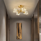 Modern Luxury Rectangle Iron Crystal 3/4/5/6 Light Semi-flush Mount Ceiling Light for Bedroom