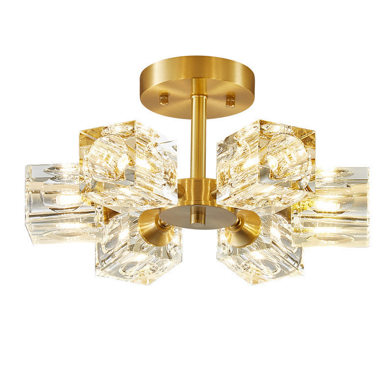 Modern Luxury Rectangle Iron Crystal 3/4/5/6 Light Semi-flush Mount Ceiling Light for Bedroom