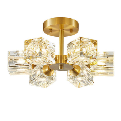 Modern Luxury Rectangle Iron Crystal 3/4/5/6 Light Semi-flush Mount Ceiling Light for Bedroom