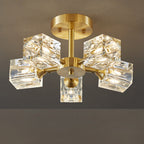 Modern Luxury Rectangle Iron Crystal 3/4/5/6 Light Semi-flush Mount Ceiling Light for Bedroom