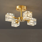 Modern Luxury Rectangle Iron Crystal 3/4/5/6 Light Semi-flush Mount Ceiling Light for Bedroom
