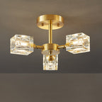 Modern Luxury Rectangle Iron Crystal 3/4/5/6 Light Semi-flush Mount Ceiling Light for Bedroom
