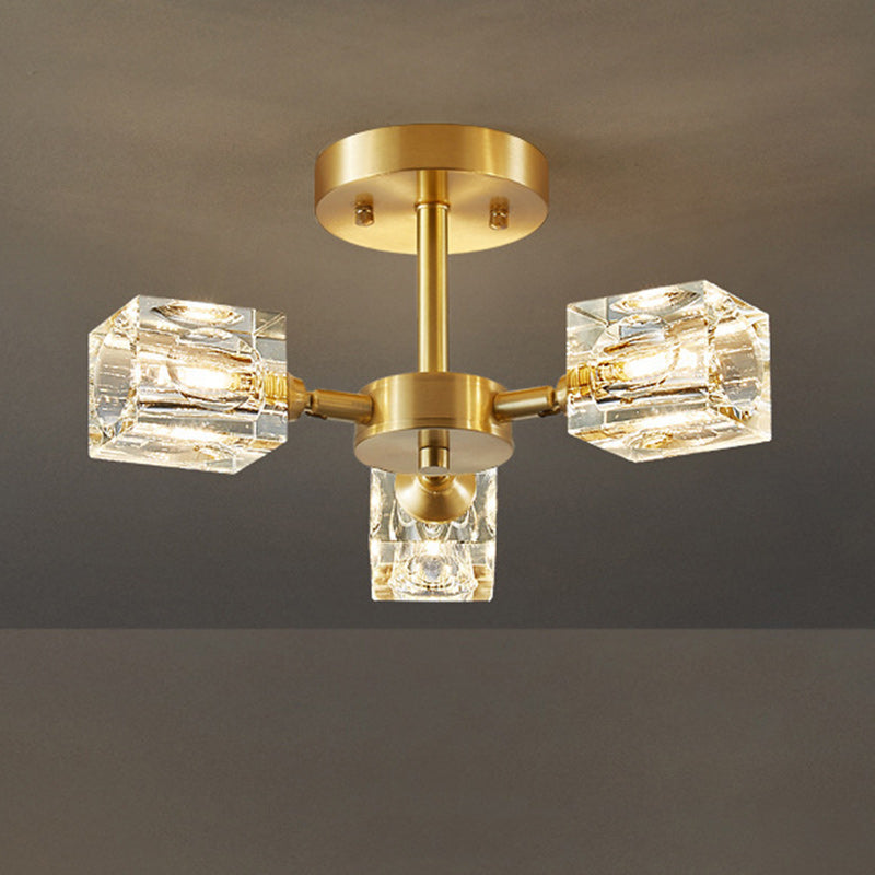 Modern Luxury Rectangle Iron Crystal 3/4/5/6 Light Semi-flush Mount Ceiling Light for Bedroom