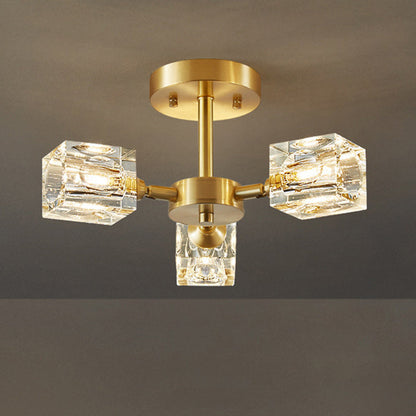 Modern Luxury Rectangle Iron Crystal 3/4/5/6 Light Semi-flush Mount Ceiling Light for Bedroom