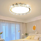 Modern Luxury Round Iron Acrylic Plastic Flower LED Flush Mount Ceiling Light For Bedroom