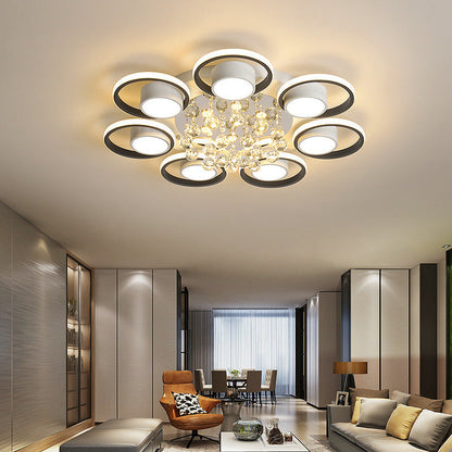Traditional European Circle Iron Acrylic LED Semi-Flush Mount Ceiling Light For Living Room