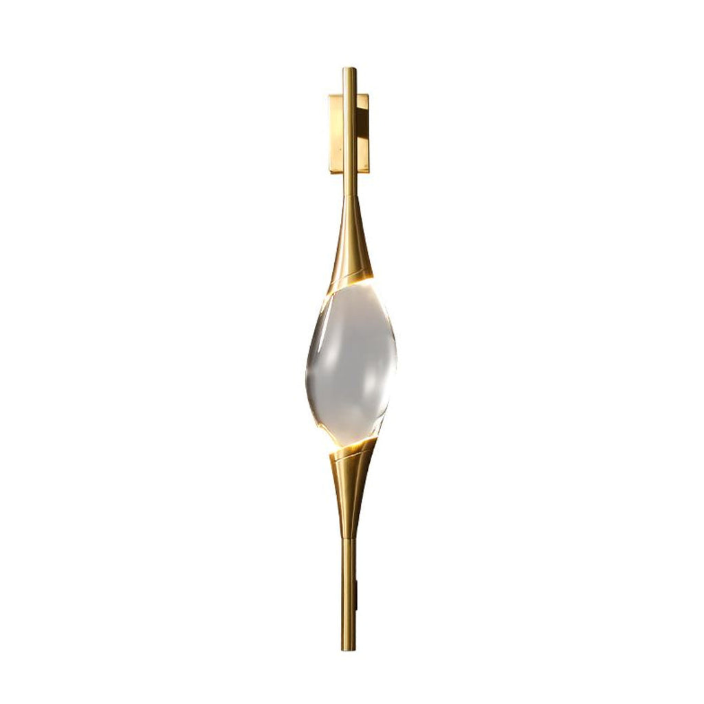 Modern Art Deco Brass Wall Sconce with Waterdrop Crystal Center