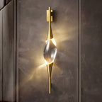Modern Art Deco Brass Wall Sconce with Waterdrop Crystal Center