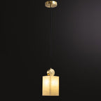 Contemporary Luxury Cylinder Marble Pendant Light with Brass Top 1-Light for Bedroom