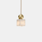 Contemporary Luxury Cylinder Marble Pendant Light with Brass Top 1-Light for Bedroom