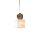 Contemporary Luxury Cylinder Marble Pendant Light with Brass Top 1-Light for Bedroom